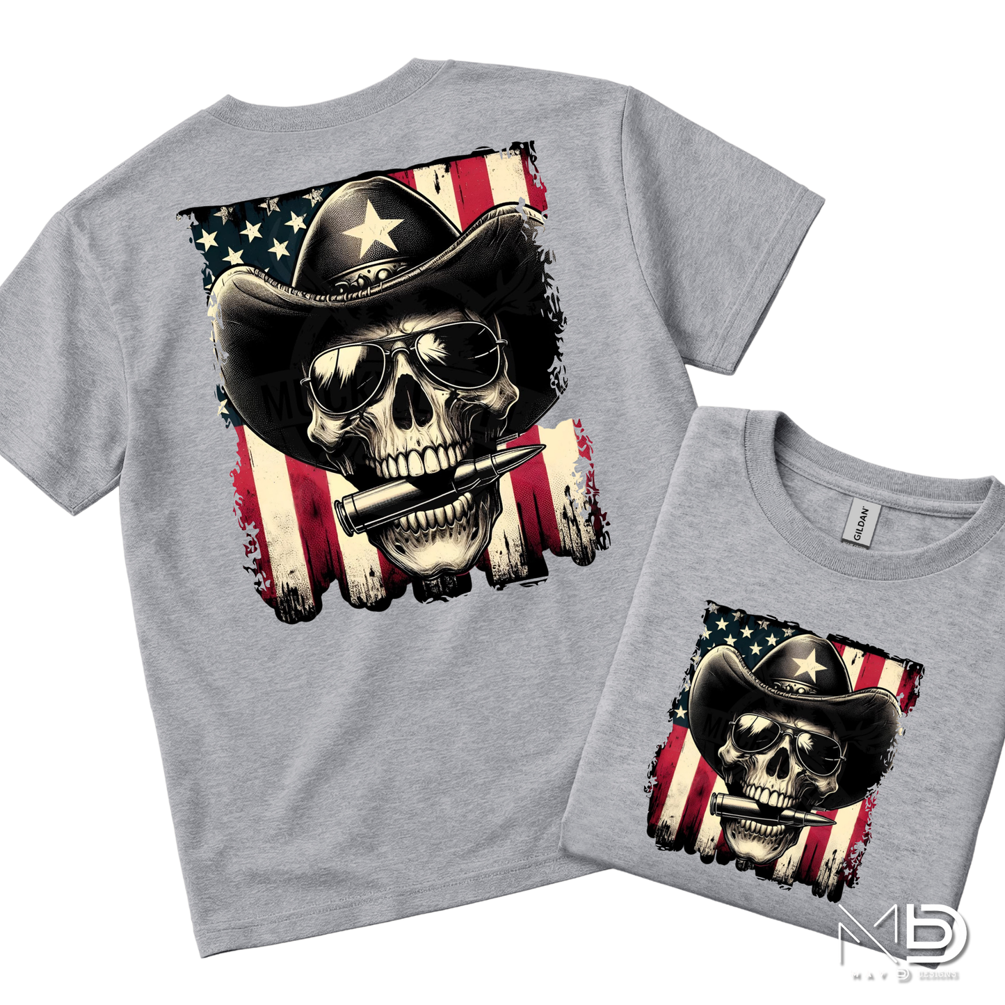 Patriotic Cowboy Skull Shirt | American Flag Western Graphic Tee