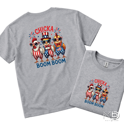 Chicka Boom Boom Shirt | Funny Patriotic Chicken Fourth of July Graphic Tee