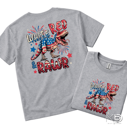 White Red & Rawr Dinosaur Fourth of July Shirt | Patriotic T-Rex Tee