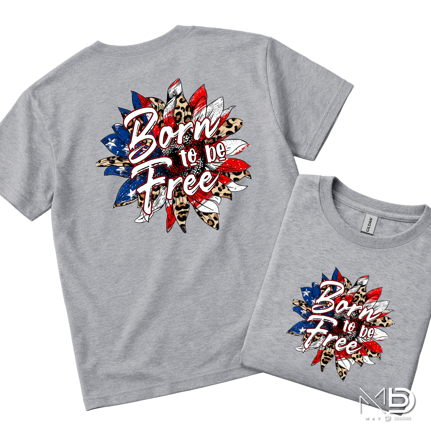 Born to Be Free Patriotic Leopard Sunflower Shirt