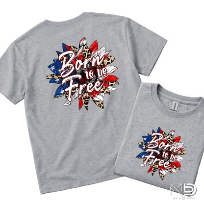 Born to Be Free Patriotic Leopard Sunflower Shirt