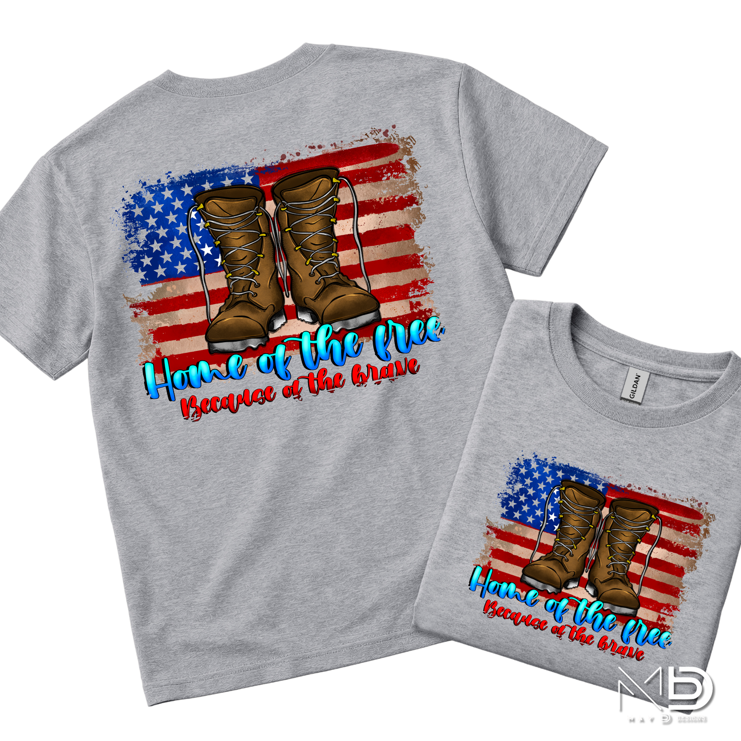 Home of the Free Because of the Brave Shirt | Military Appreciation Tee | Patriotic Combat Boots Shirt | Veteran Support Fourth of July T-Shirt