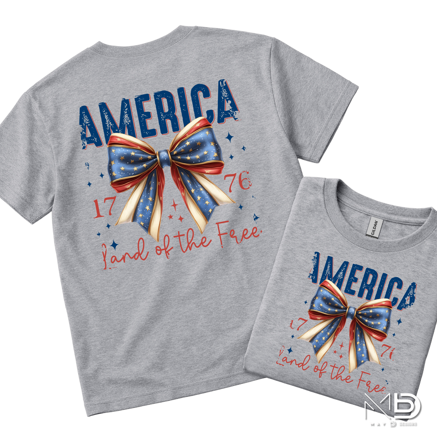 America 1776 Land of the Free Patriotic Bow Shirt | Fourth of July Americana Tee | Red White Blue Graphic T-Shirt