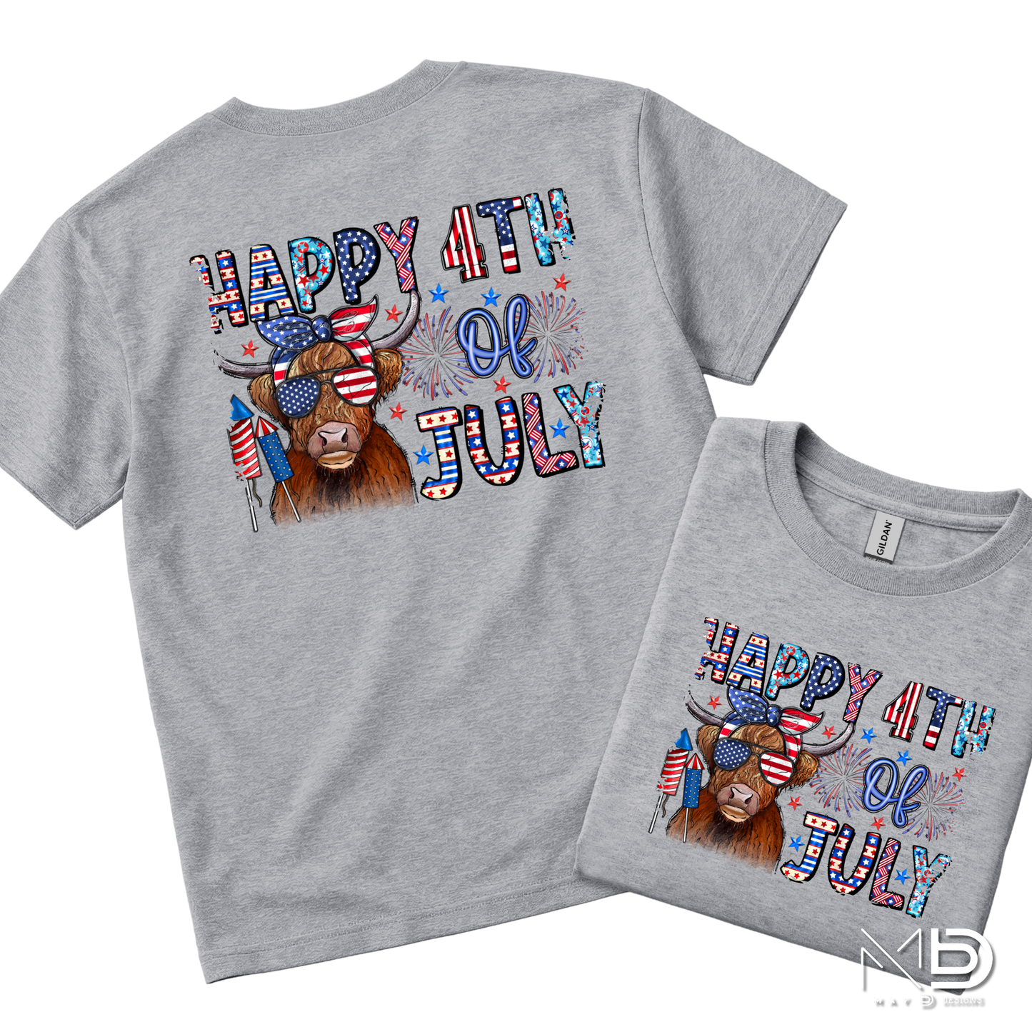 Happy 4th of July Highland Cow Shirt | Patriotic Cow Graphic Tee | Funny Americana Farmhouse Shirt 🇺🇸🐮🎆