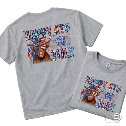 Happy 4th of July Highland Cow Shirt | Patriotic Cow Graphic Tee | Funny Americana Farmhouse Shirt 🇺🇸🐮🎆