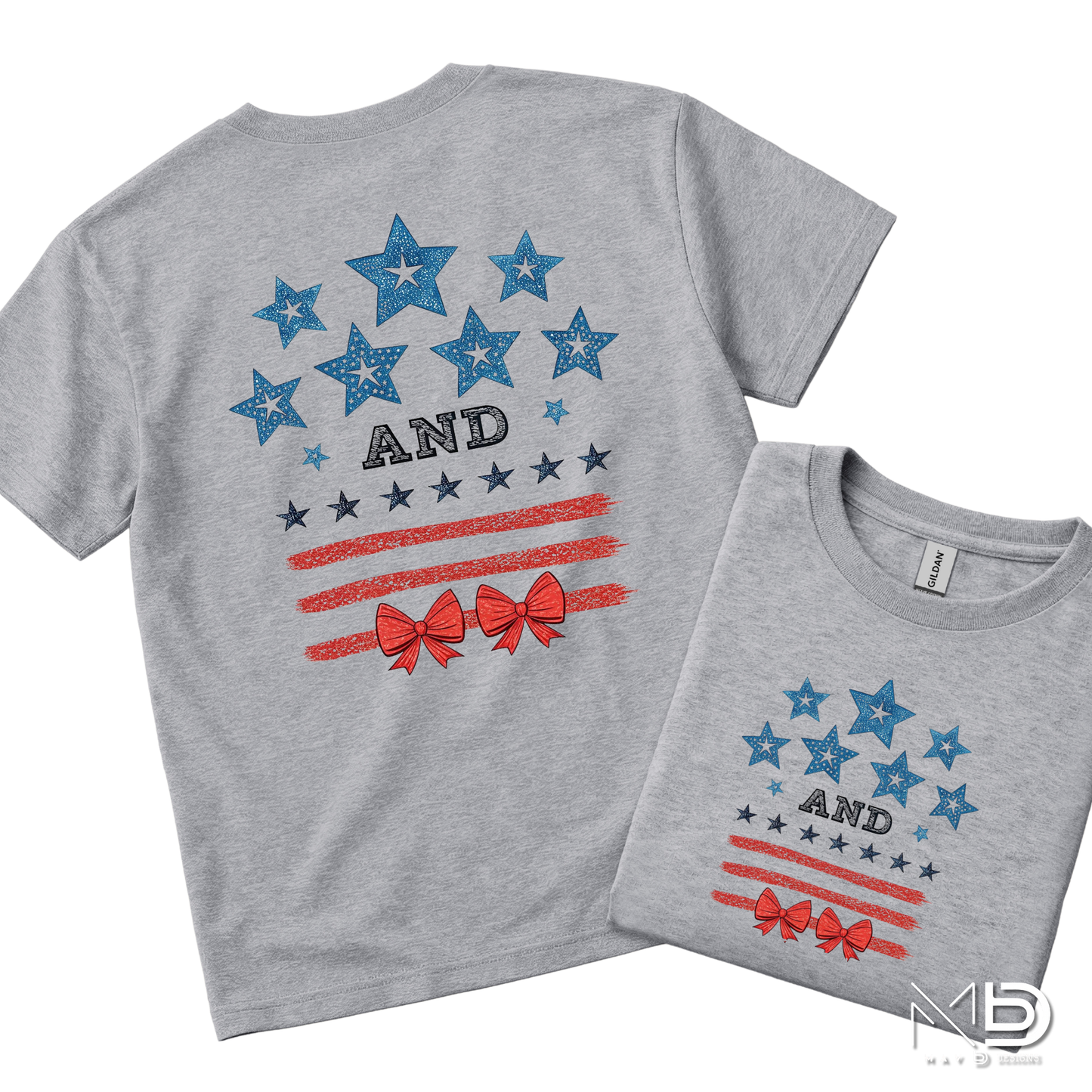 Stars and Stripes Patriotic Bow Shirt | Coquette Fourth of July Tee | Red White and Blue Bow Graphic T-Shirt | Cute Americana Shirt