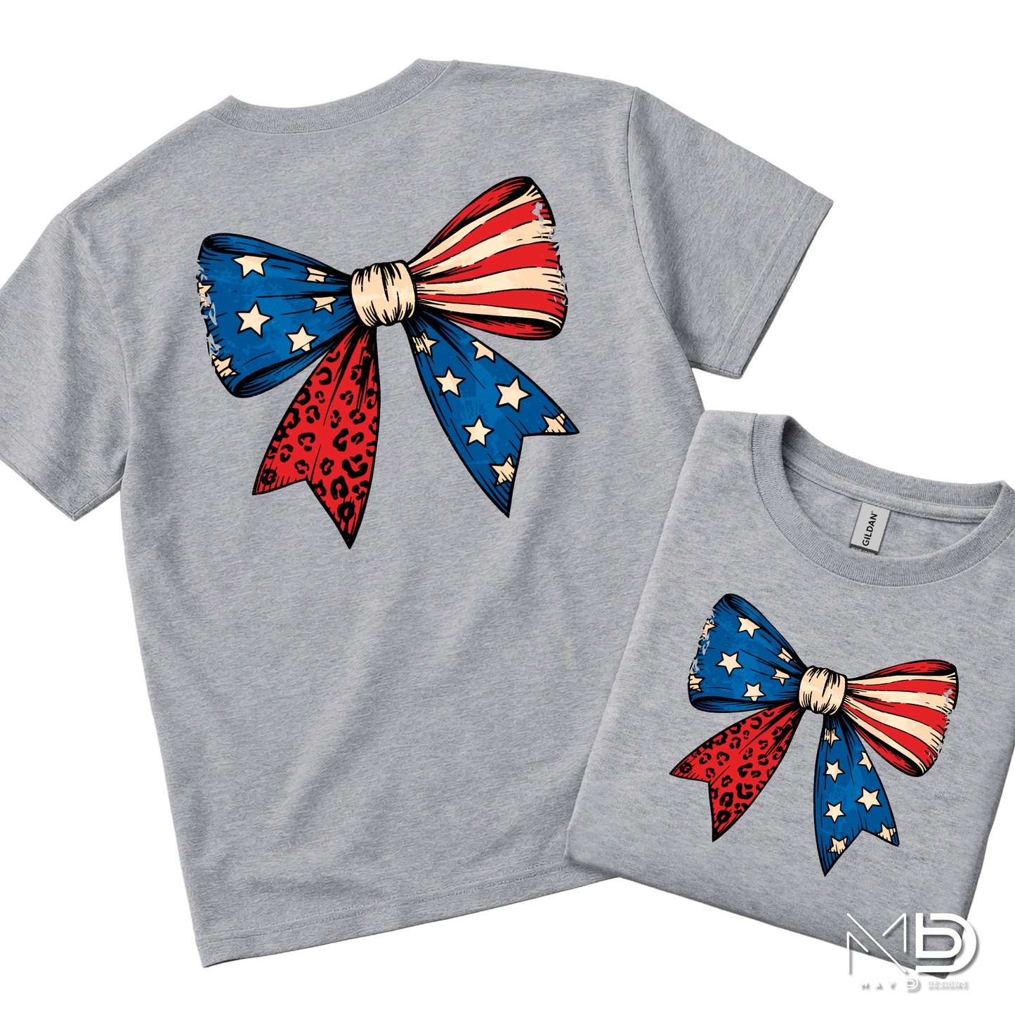 Patriotic Coquette Bow Shirt | American Flag Leopard Print Bow Tee | Fourth of July Red White & Blue T-Shirt