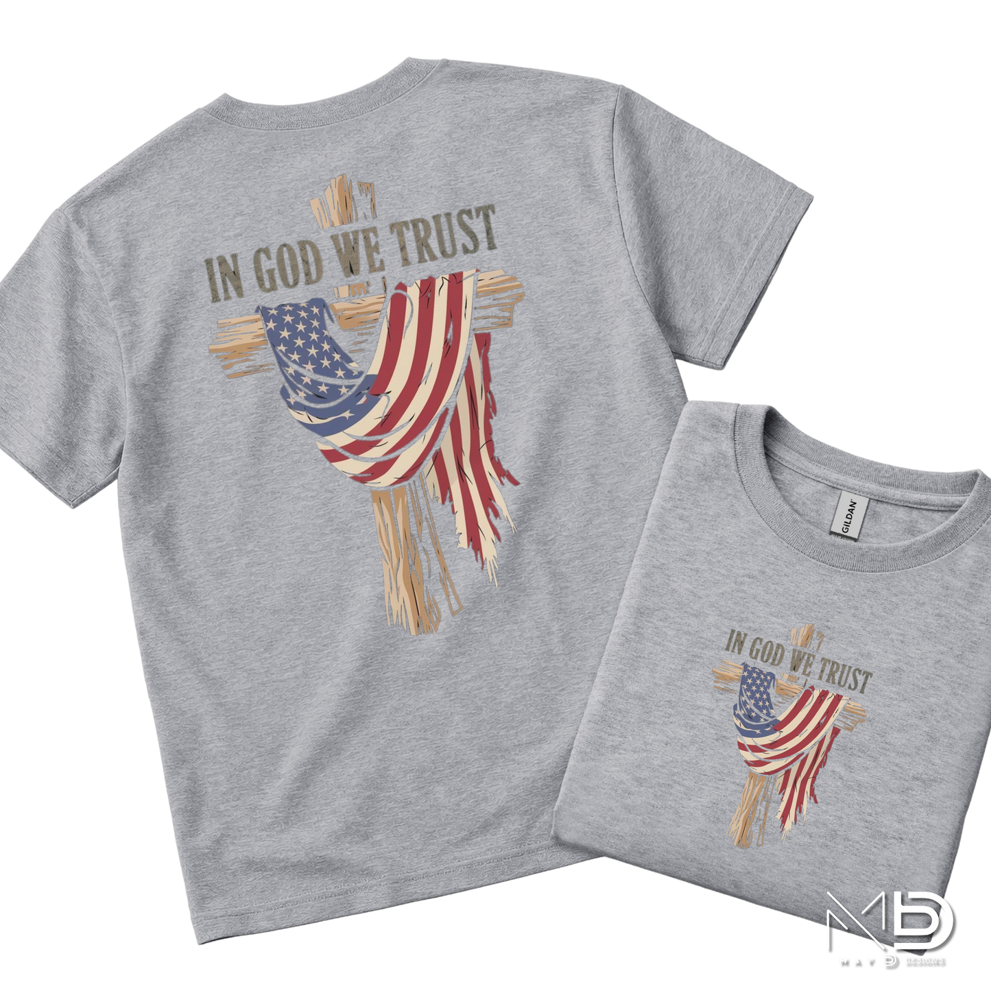 In God We Trust Patriotic Cross Shirt | Christian American Flag Tee | Faith & Freedom Graphic T-Shirt
