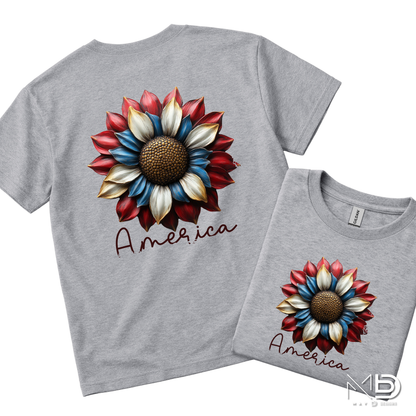 Patriotic Sunflower America Shirt | Red White Blue Floral Graphic Tee | Americana Sunflower T-Shirt | 4th of July Floral Shirt