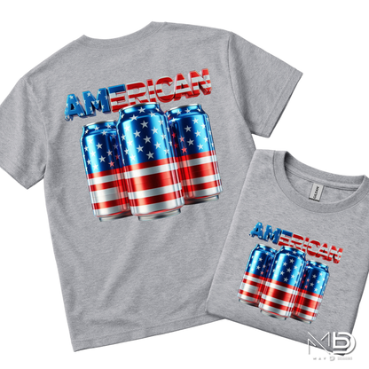 American Flag Beer Can Shirt | Patriotic Drinking Tee | Red White Blue Beer Lover T-Shirt | Fourth of July Party Graphic Tee