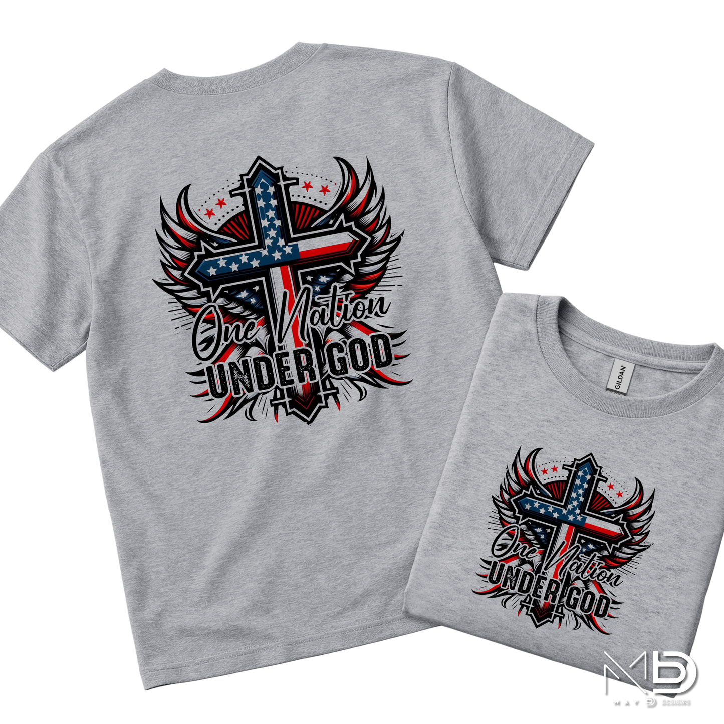 One Nation Under God Patriotic Christian Shirt | American Flag Cross Tee | Faith Based USA Graphic T-Shirt | Christian Independence Day Shirt