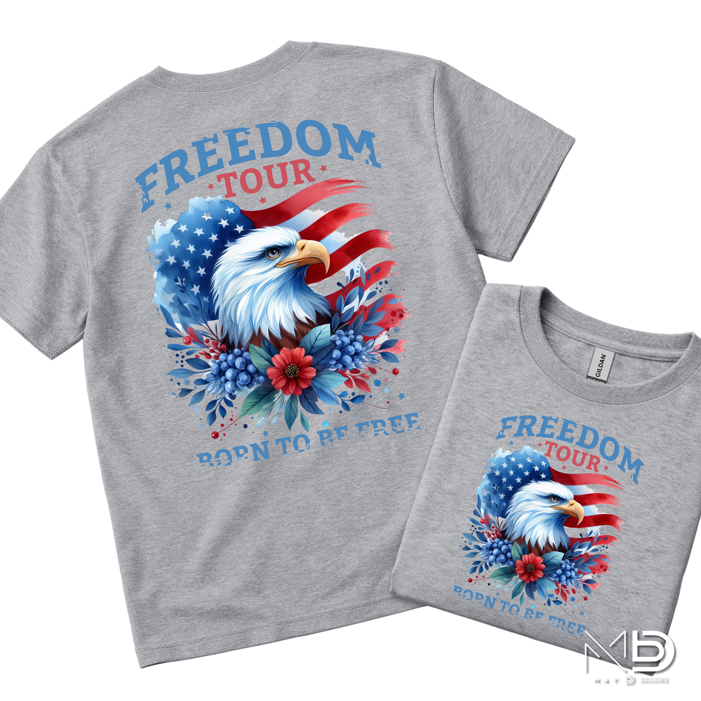 Freedom Tour Born To Be Free Eagle Shirt | Patriotic Americana Tee | Bald Eagle Fourth of July Shirt | Red White and Blue Graphic T-Shirt
