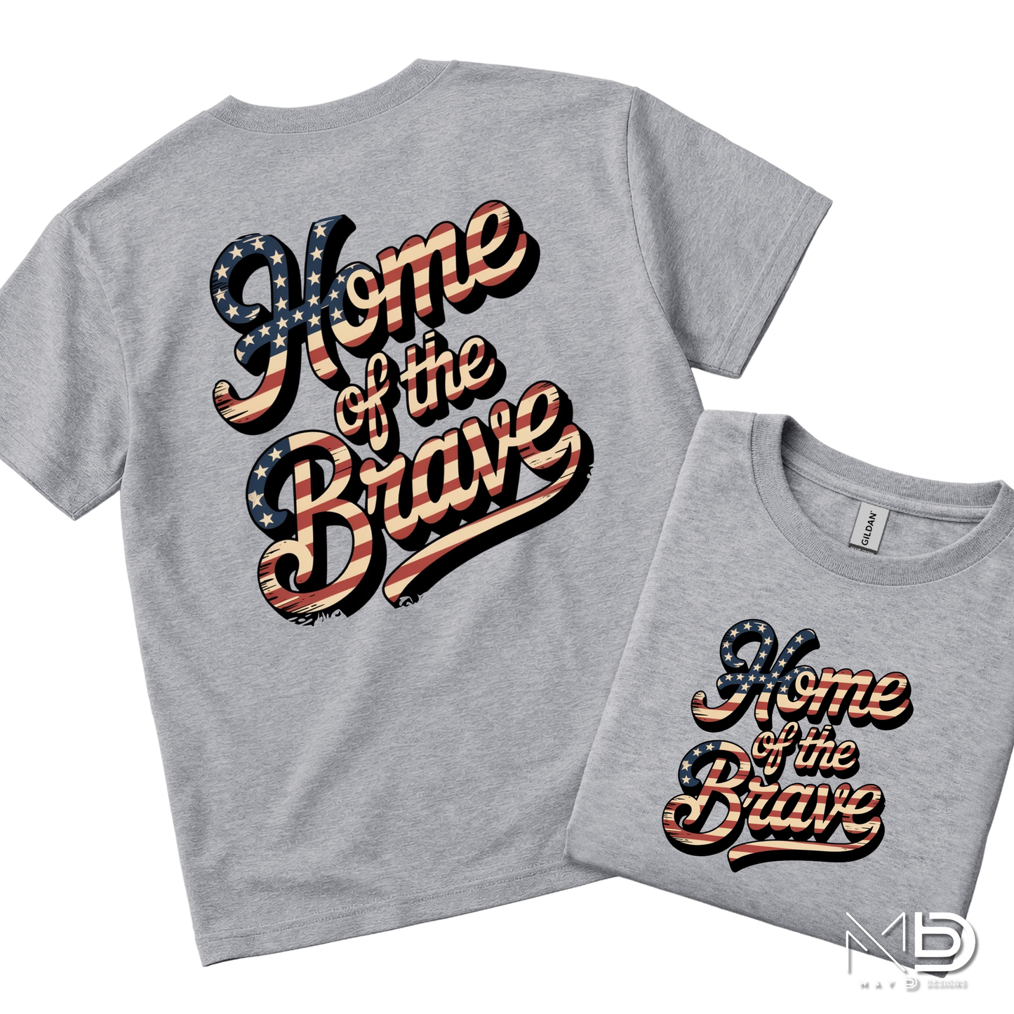 Home of the Brave Patriotic Graphic T-Shirt | Vintage American Flag Typography Tee | Fourth of July USA Shirt | Red White Blue Americana Tee