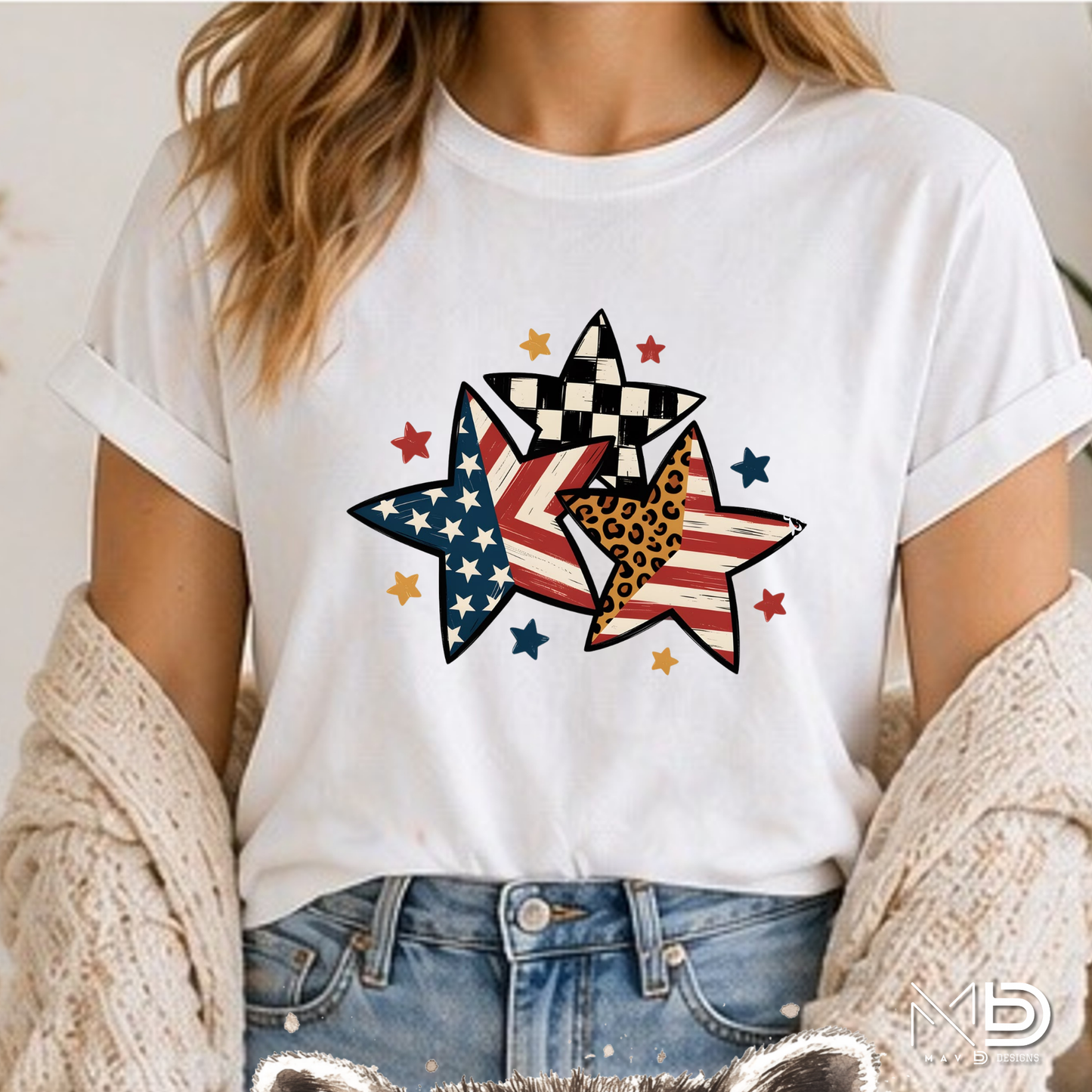 Patriotic Stars Shirt | USA Flag & Leopard Print Graphic Tee