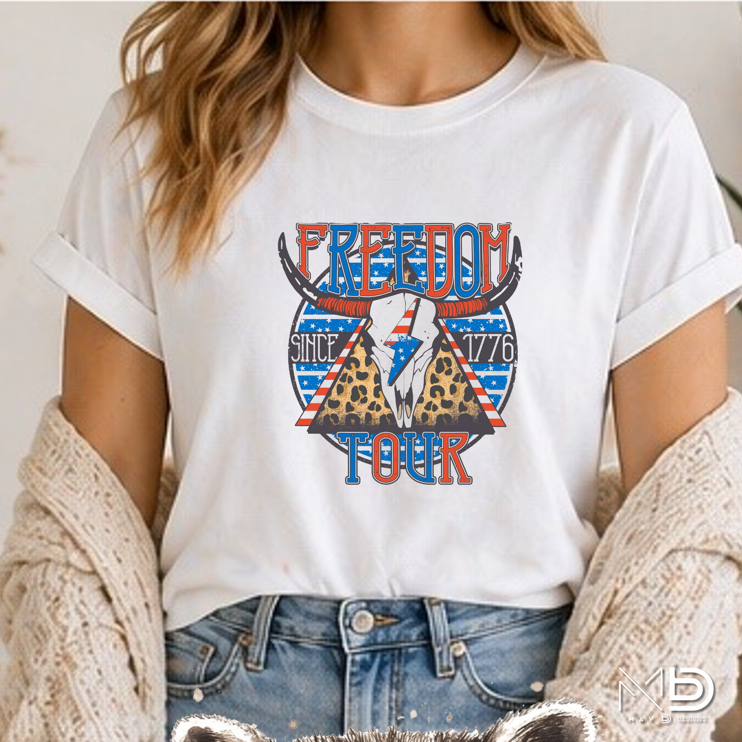 Freedom Tour Shirt | Patriotic Western Cow Skull USA Graphic Tee