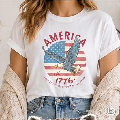 America Est. 1776 Bald Eagle Patriotic Shirt | Vintage USA Flag Graphic Tee | Freedom & Liberty Independence Day T-Shirt