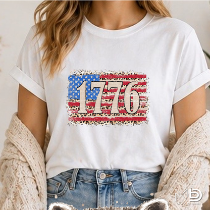 1776 Patriotic Leopard Flag Shirt | Vintage America Independence Day Tee | Fourth of July Graphic T-Shirt