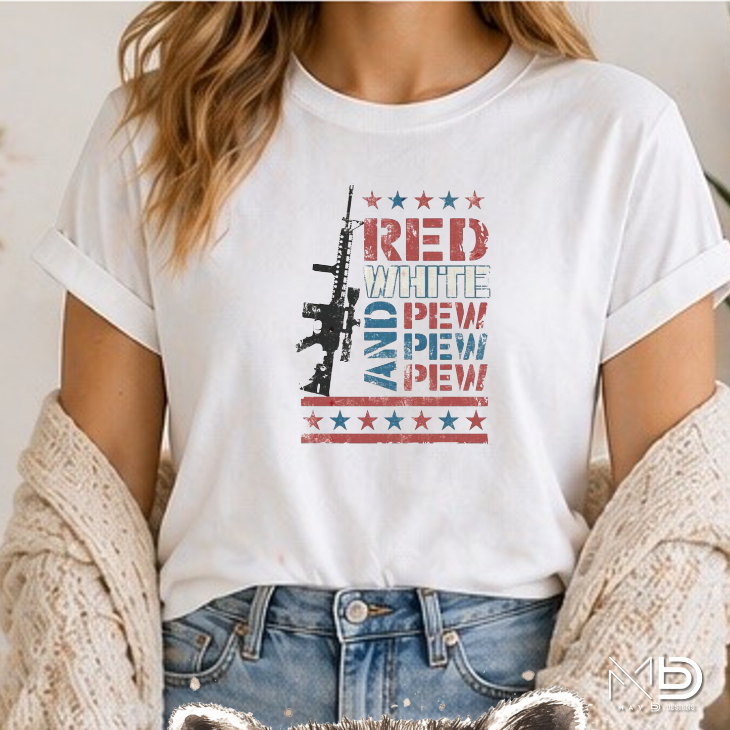 Red White & Pew Pew Shirt | Funny Patriotic Graphic Tee