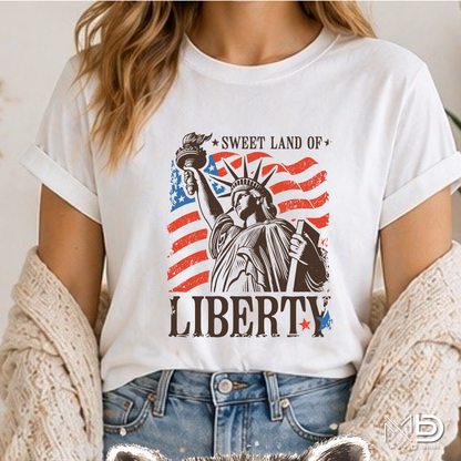 Sweet Land of Liberty Shirt | Statue of Liberty Patriotic Tee | Americana Fourth of July Shirt | USA Freedom Graphic T-Shirt