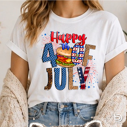 Happy 4th of July Burger Shirt | Patriotic BBQ Graphic Tee | Red White Blue Independence Day T-Shirt | Funny Summer Cookout Shirt