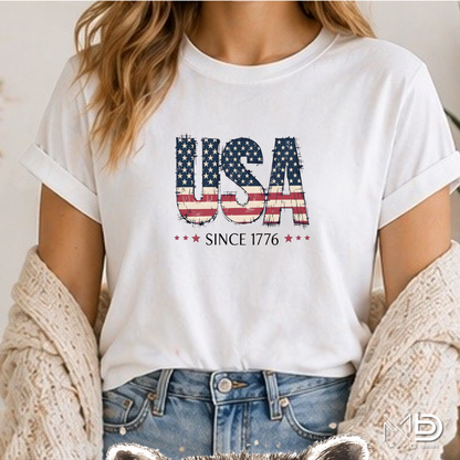 USA Since 1776 Shirt | Vintage American Flag Patriotic Graphic Tee