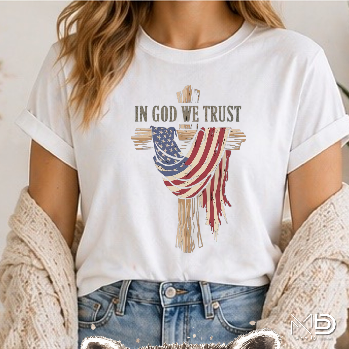 In God We Trust Patriotic Cross Shirt | Christian American Flag Tee | Faith & Freedom Graphic T-Shirt