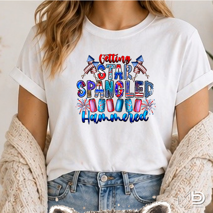 Getting Star Spangled Hammered Funny 4th of July Shirt | Patriotic Drinking Tee