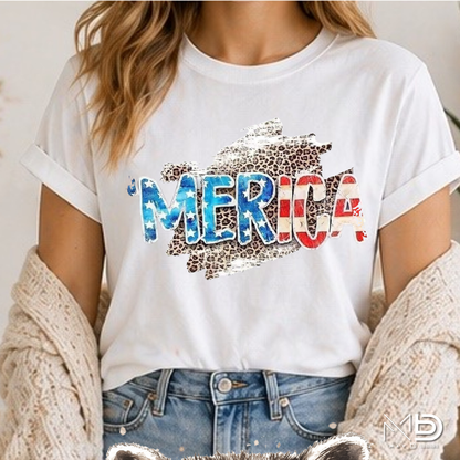 ’Merica Patriotic Leopard Print Shirt | Funny America Graphic Tee | Red White Blue Independence Day T-Shirt | 4th of July Shirt