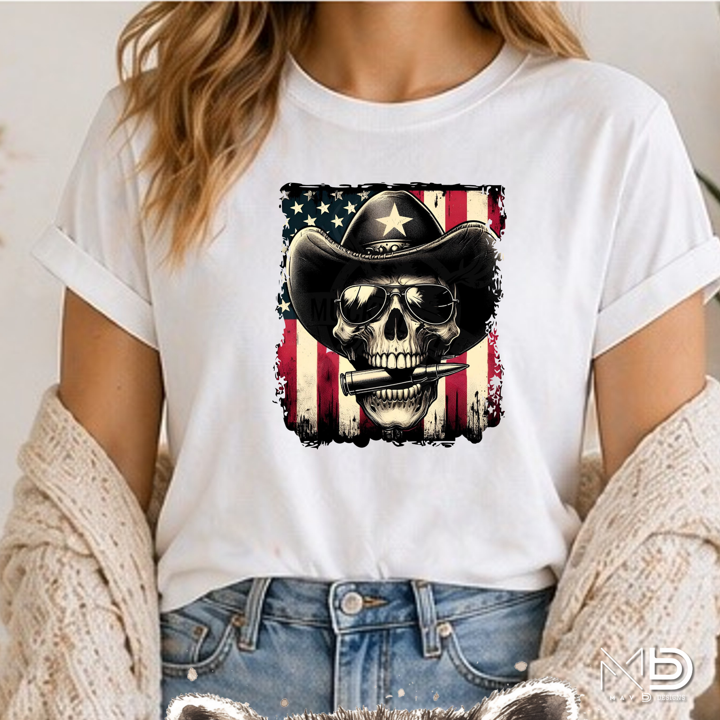 Patriotic Cowboy Skull Shirt | American Flag Western Graphic Tee