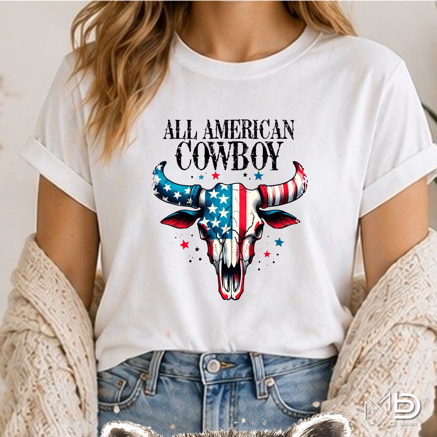 All American Cowboy Shirt | Patriotic Western Cow Skull Graphic Tee