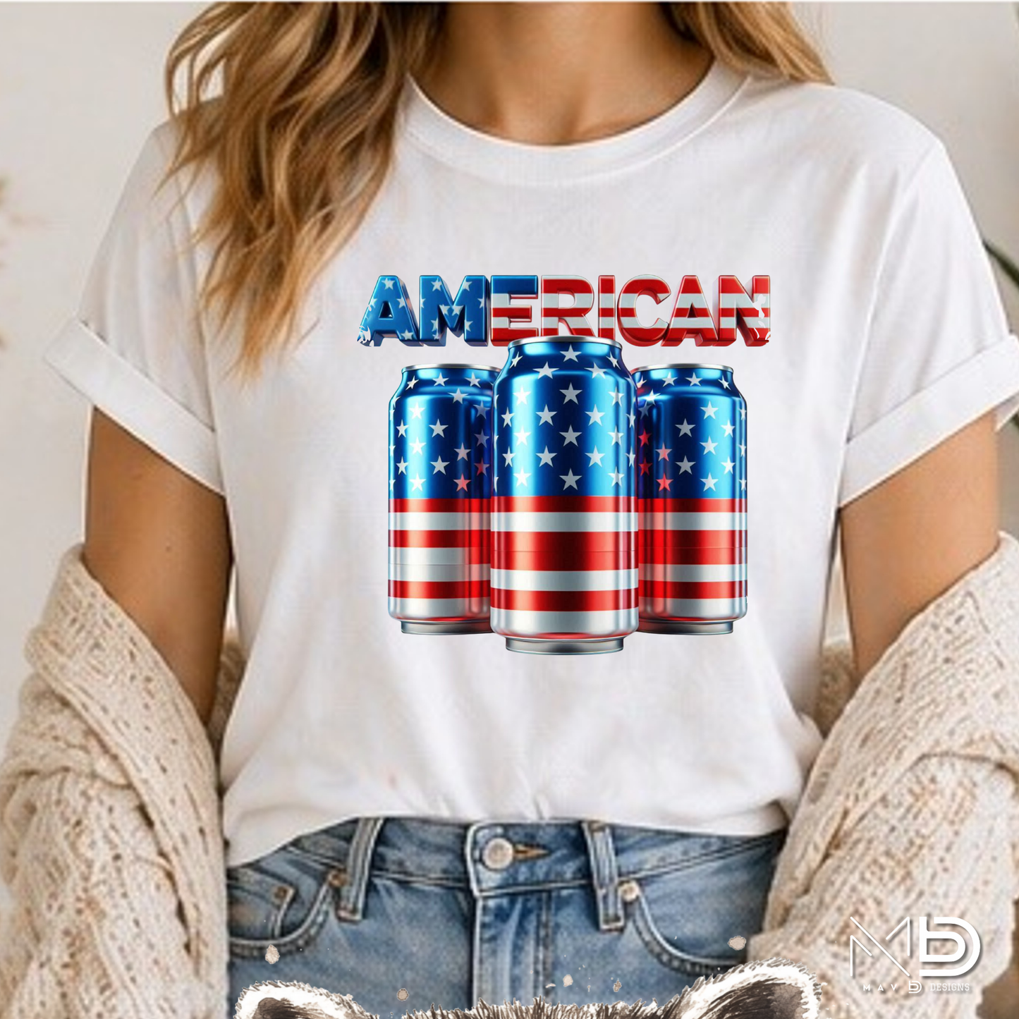 American Flag Beer Can Shirt | Patriotic Drinking Tee | Red White Blue Beer Lover T-Shirt | Fourth of July Party Graphic Tee