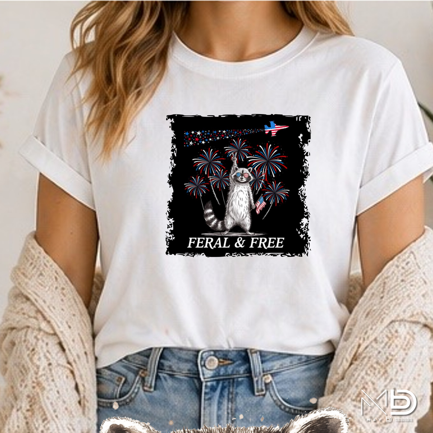 Feral & Free Raccoon Patriotic Shirt | Funny Fourth of July Tee