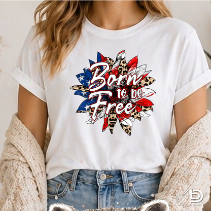Born to Be Free Patriotic Leopard Sunflower Shirt