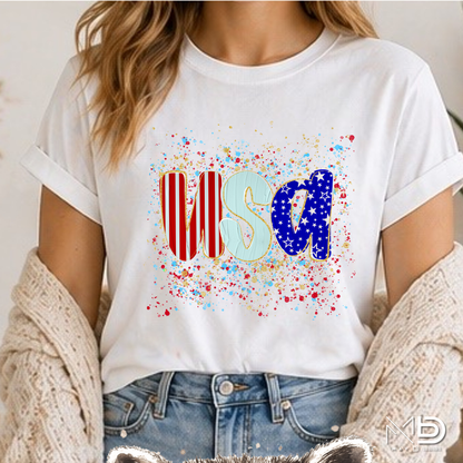 USA Patriotic Splash Shirt | Red White and Blue Americana Tee | Fourth of July Graphic T-Shirt | USA Independence Day Shirt