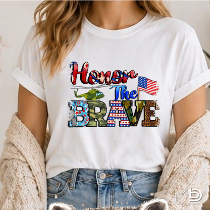 Honor The Brave Patriotic Military Shirt | Veteran Appreciation Tee | American Flag Support Our Troops T-Shirt