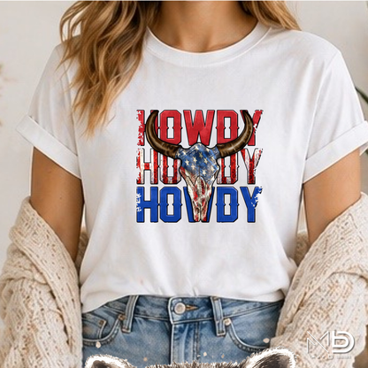 Howdy Howdy Howdy Shirt | Patriotic Cow Skull Western Graphic Tee