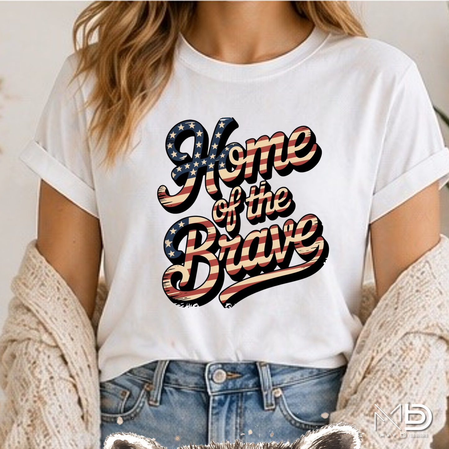 Home of the Brave Patriotic Graphic T-Shirt | Vintage American Flag Typography Tee | Fourth of July USA Shirt | Red White Blue Americana Tee