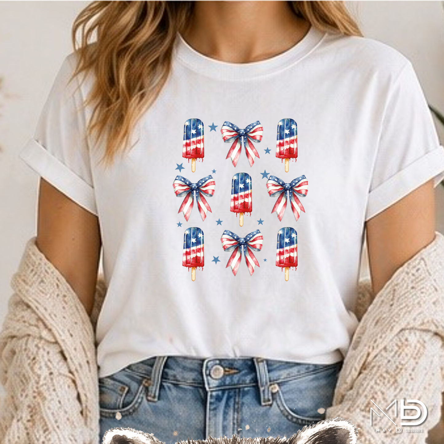 Patriotic Popsicle Shirt | Fourth of July Bow Tee | Red White Blue Summer Graphic T-Shirt