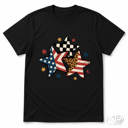 Patriotic Stars Shirt | USA Flag & Leopard Print Graphic Tee