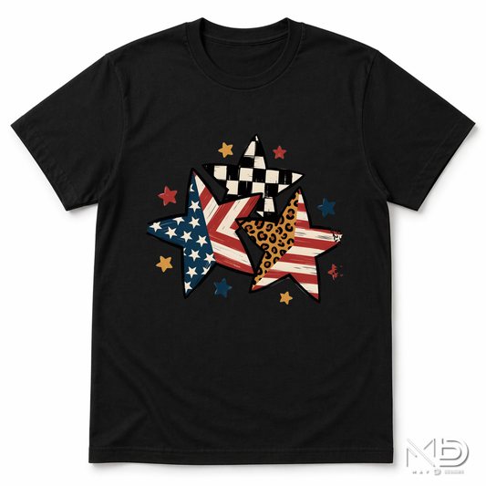 Patriotic Stars Shirt | USA Flag & Leopard Print Graphic Tee