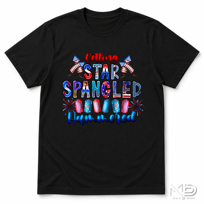 Getting Star Spangled Hammered Funny 4th of July Shirt | Patriotic Drinking Tee