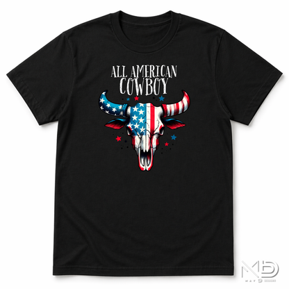 All American Cowboy Shirt | Patriotic Western Cow Skull Graphic Tee