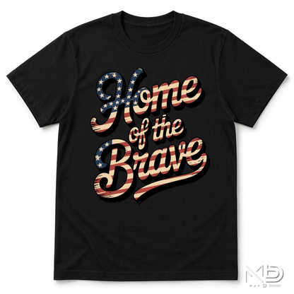 Home of the Brave Patriotic Graphic T-Shirt | Vintage American Flag Typography Tee | Fourth of July USA Shirt | Red White Blue Americana Tee
