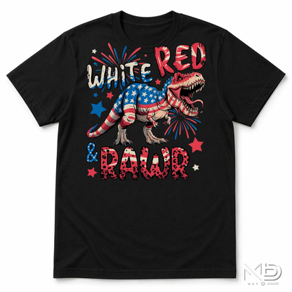White Red & Rawr Dinosaur Fourth of July Shirt | Patriotic T-Rex Tee