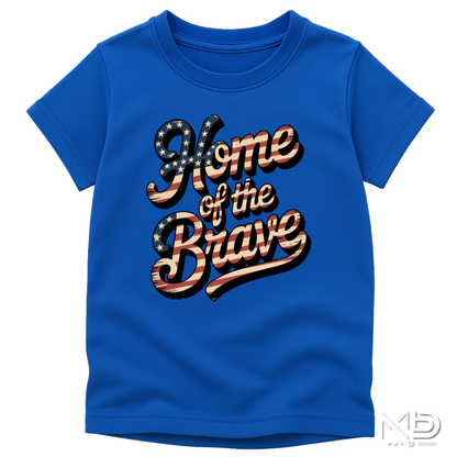Home of the Brave Patriotic Graphic T-Shirt | Vintage American Flag Typography Tee | Fourth of July USA Shirt | Red White Blue Americana Tee