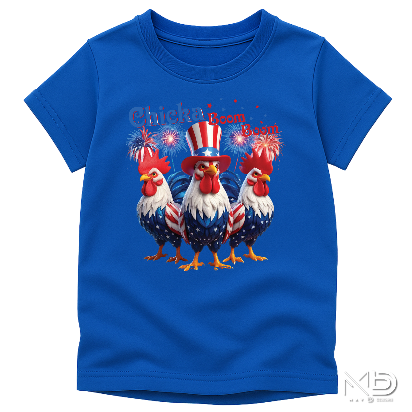 Chicka Boom Boom Patriotic Rooster Shirt | Funny Fourth of July Chicken Tee | Red White & Blue Farmhouse Graphic T-Shirt