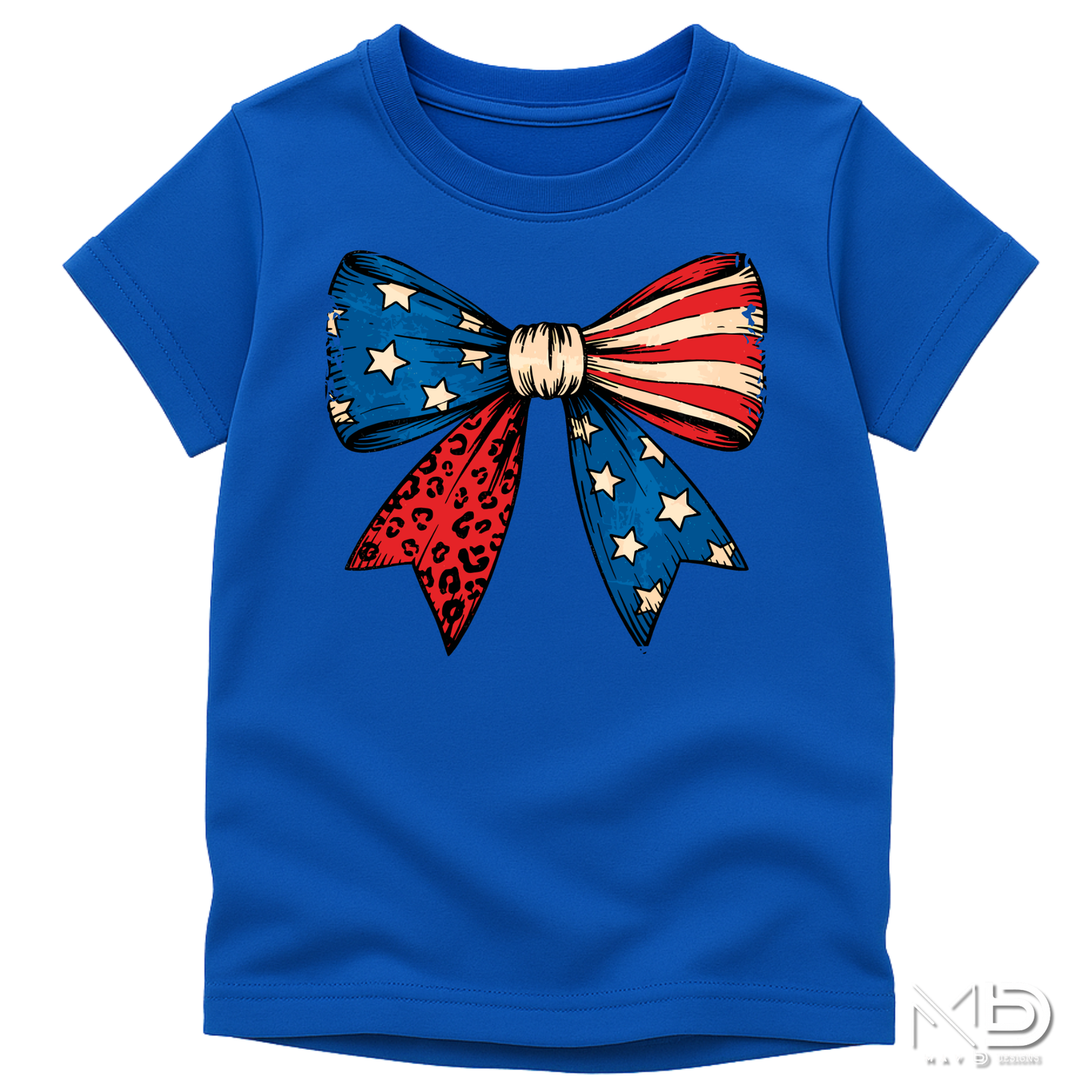 Patriotic Coquette Bow Shirt | American Flag Leopard Print Bow Tee | Fourth of July Red White & Blue T-Shirt