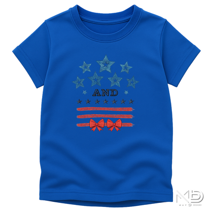 Stars and Stripes Patriotic Bow Shirt | Coquette Fourth of July Tee | Red White and Blue Bow Graphic T-Shirt | Cute Americana Shirt