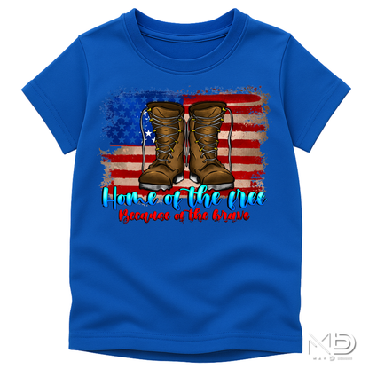 Home of the Free Because of the Brave Shirt | Military Appreciation Tee | Patriotic Combat Boots Shirt | Veteran Support Fourth of July T-Shirt