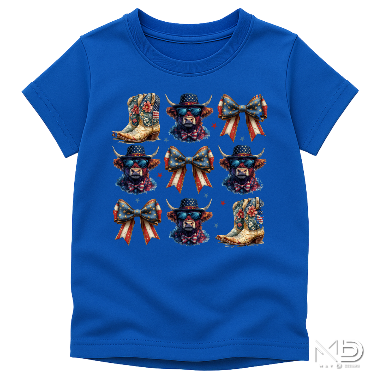 Patriotic Highland Cow & Boots Shirt | Americana Coquette Bow Tee | Western Fourth of July Shirt | Cute USA Cowgirl Graphic T-Shirt